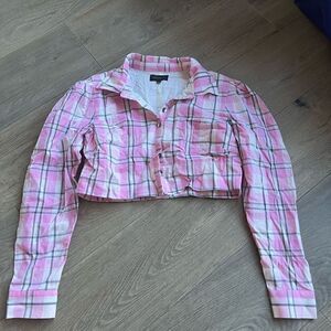 Majorelle Women's Multicolor Plaid Long Sleeves Button Cropped Top Size Small